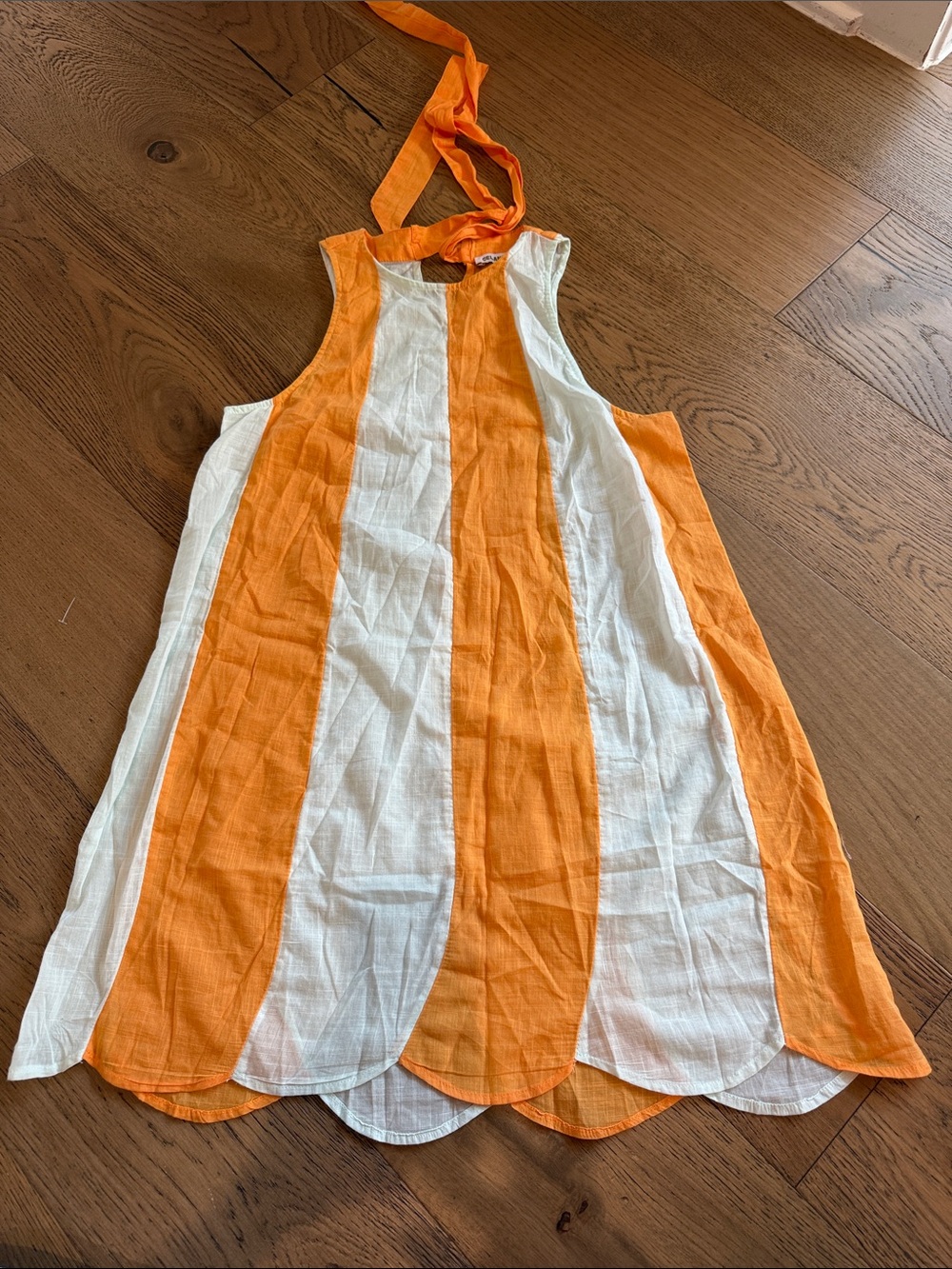 Anthropologie Orange & White Striped Halter Tank Dress